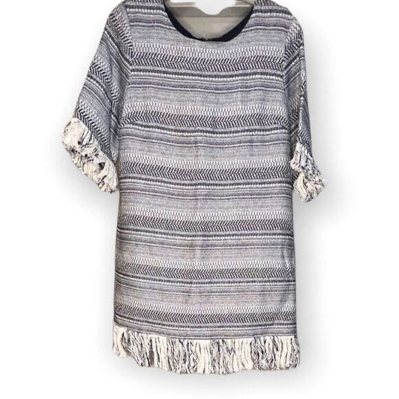 1.STATE Cotton Rustic Tweed Navy and White Fringe Dress - Picture 4 of 11